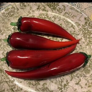 Decorative Glass Red Peppers Set Of 4